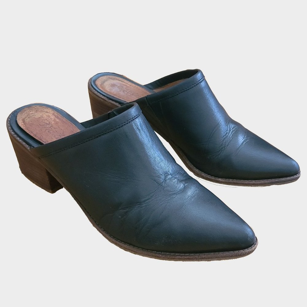 Madewell Slip on black mules heeled genuine leather